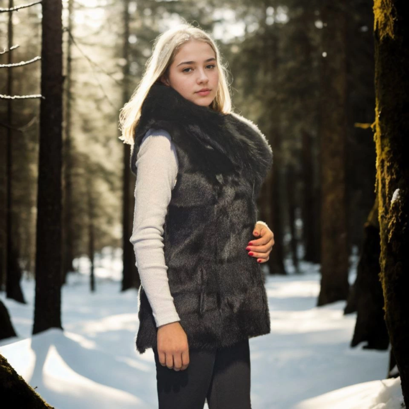 Kolsuz Kapüşonlu Yelek - Siyah -