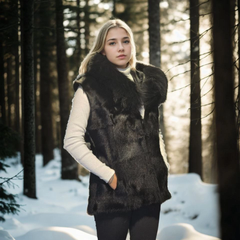 Kolsuz Kapüşonlu Yelek - Siyah -