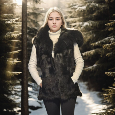 Kolsuz Kapüşonlu Yelek - Siyah -