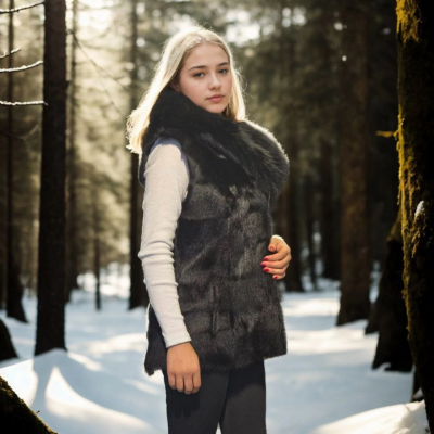 Kolsuz Kapüşonlu Yelek - Siyah -