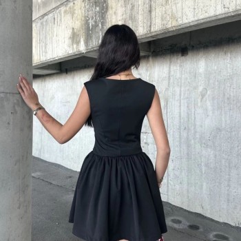 Kolsuz Mini Elbise- Siyah