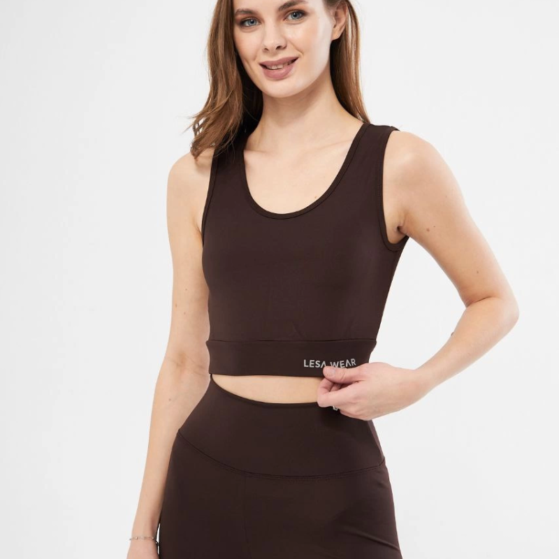Kolsuz Sporcu Baskılı Crop - Kahve