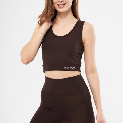 Kolsuz Sporcu Baskılı Crop - Kahve