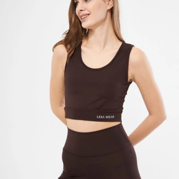 Kolsuz Sporcu Baskılı Crop - Kahve