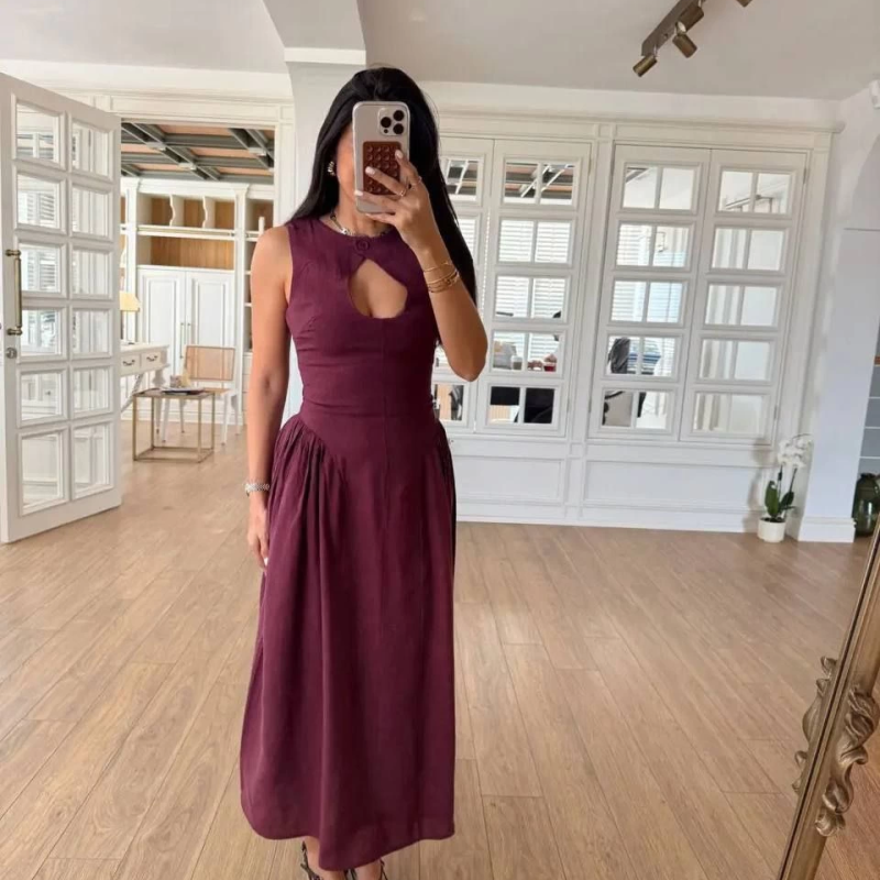 Kolsuz Uzun Kabardin Elbise - Bordo -