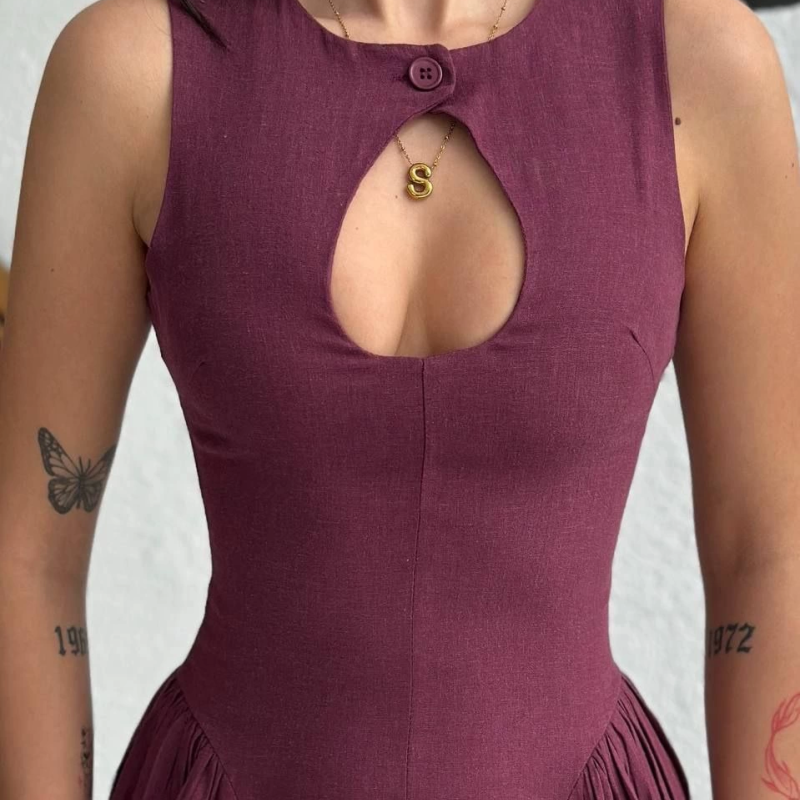 Kolsuz Uzun Kabardin Elbise - Bordo -