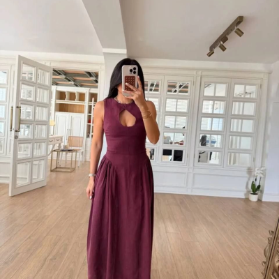 Kolsuz Uzun Kabardin Elbise - Bordo -