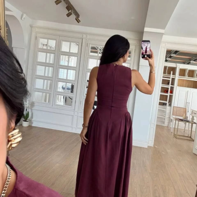 Kolsuz Uzun Kabardin Elbise - Bordo -