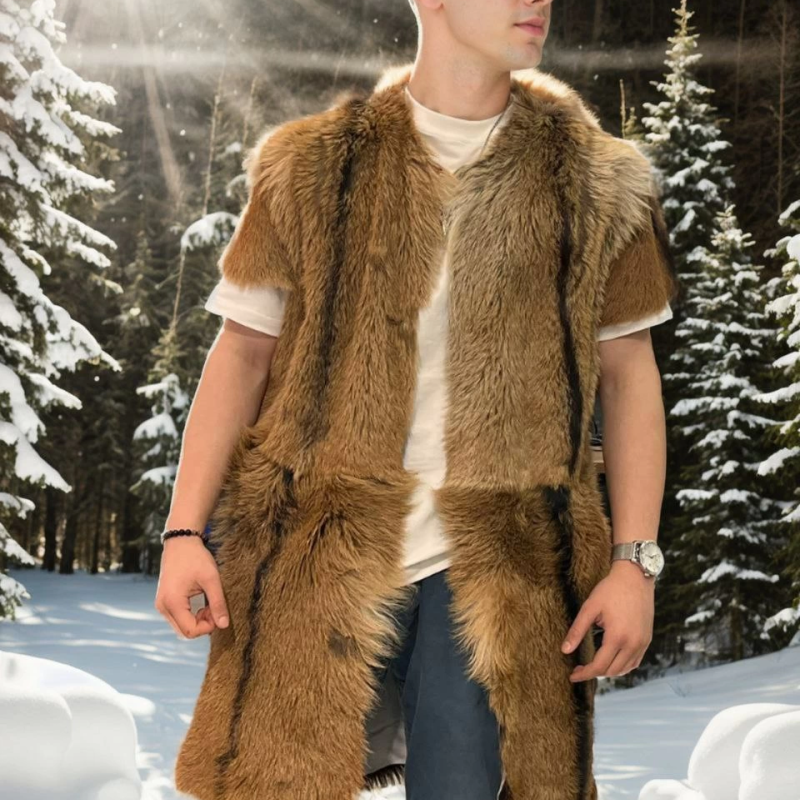 Kolsuz Uzun Yelek - Kahve -