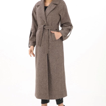 Kolu Apoletli Astarlı Kaşmir Kaşe Kaban - Vizon -