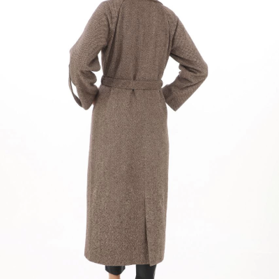 Kolu Apoletli Astarlı Kaşmir Kaşe Kaban - Vizon -