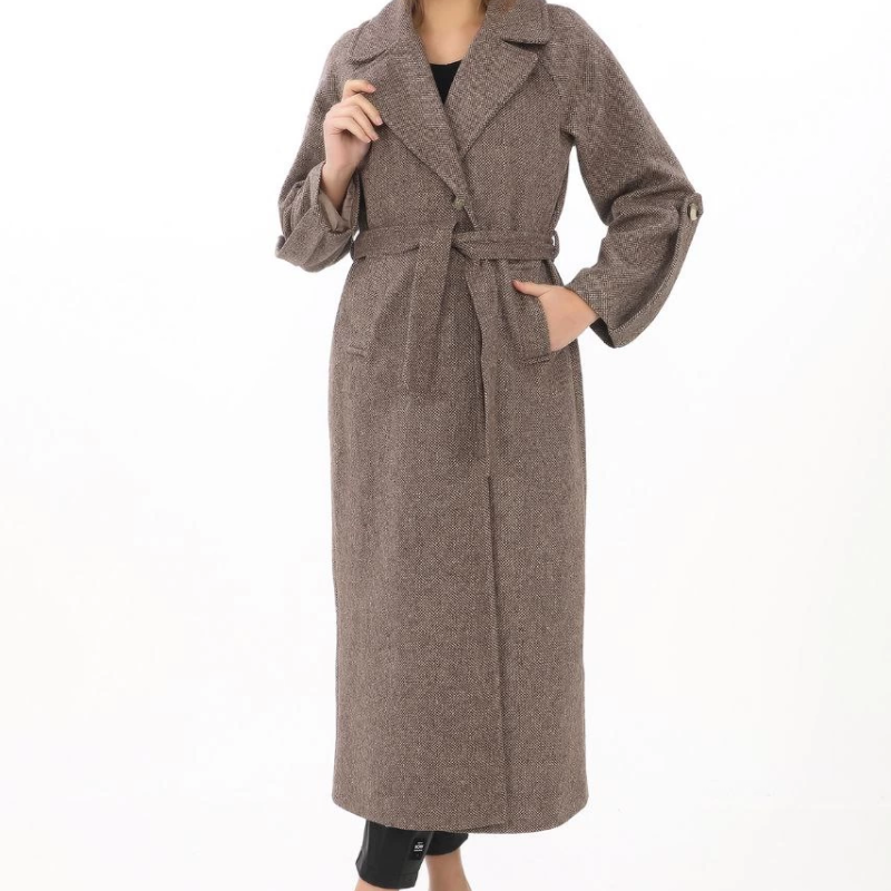 Kolu Apoletli Astarlı Kaşmir Kaşe Kaban - Vizon -