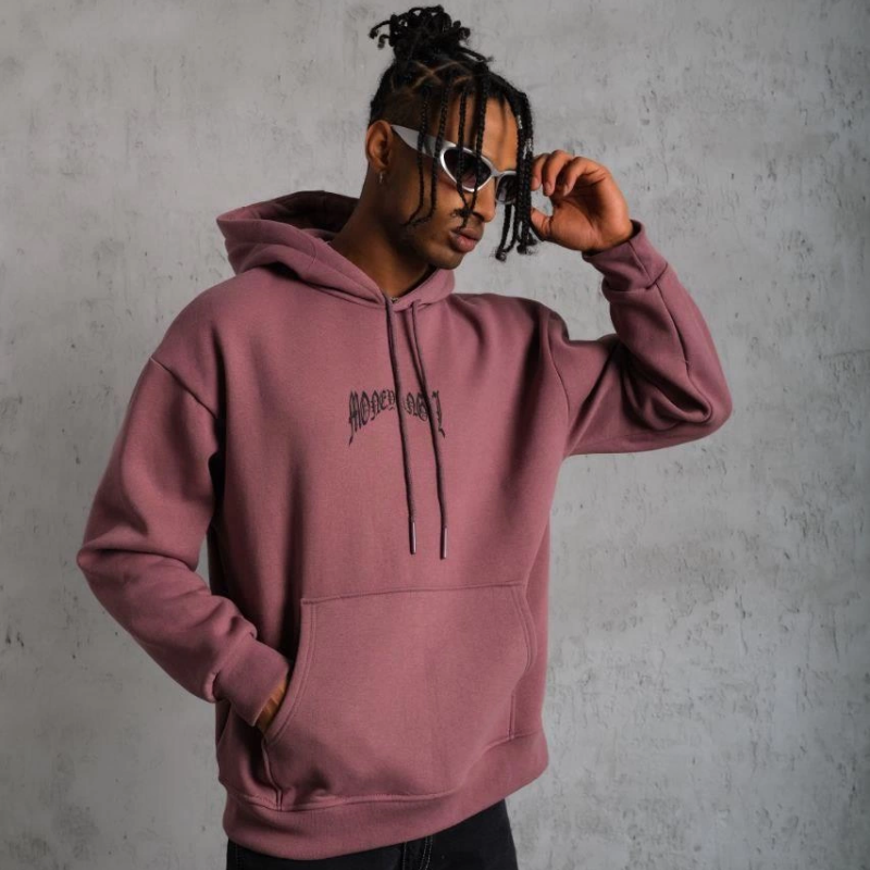 Kordon İpli Baskılı Kapüşonlu Sweatshirt - Gül Kurusu