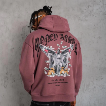 Kordon İpli Baskılı Kapüşonlu Sweatshirt - Gül Kurusu