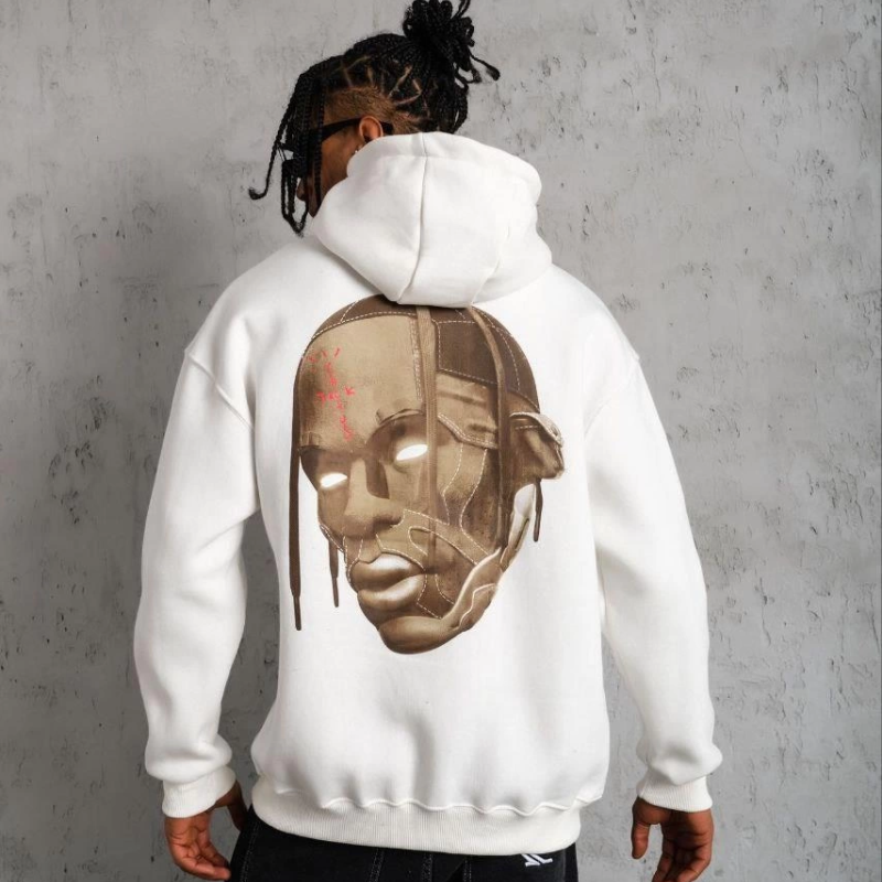 Kordonlu Arka Maske Kordon Saçlı Kapüşonlu - Beyaz -