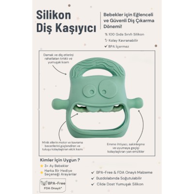 Koyu Yeşil Bebek Silikon Diş Kaşıyıcı 