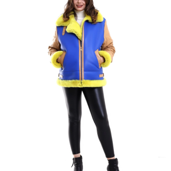 Koyun Derisi Pilot Hakiki Kürk - Sarı -