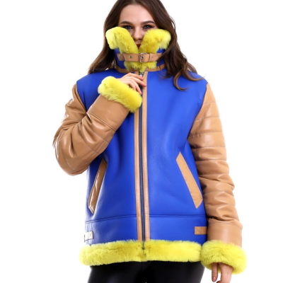 Koyun Derisi Pilot Hakiki Kürk - Sarı -