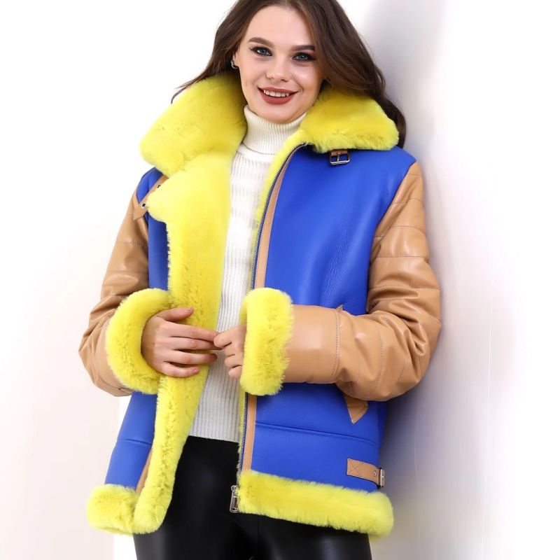 Koyun Derisi Pilot Hakiki Kürk - Sarı -