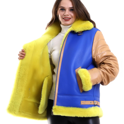 Koyun Derisi Pilot Hakiki Kürk - Sarı -