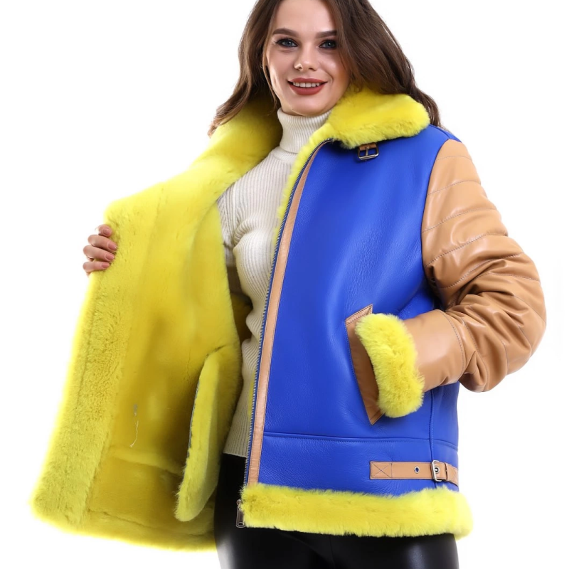 Koyun Derisi Pilot Hakiki Kürk - Sarı -