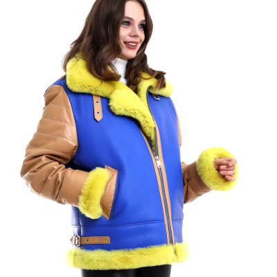 Koyun Derisi Pilot Hakiki Kürk - Sarı -