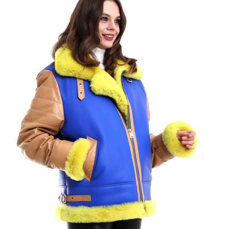 Koyun Derisi Pilot Hakiki Kürk - Sarı -