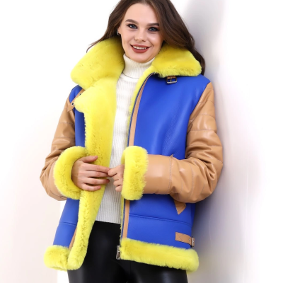 Koyun Derisi Pilot Hakiki Kürk - Sarı -