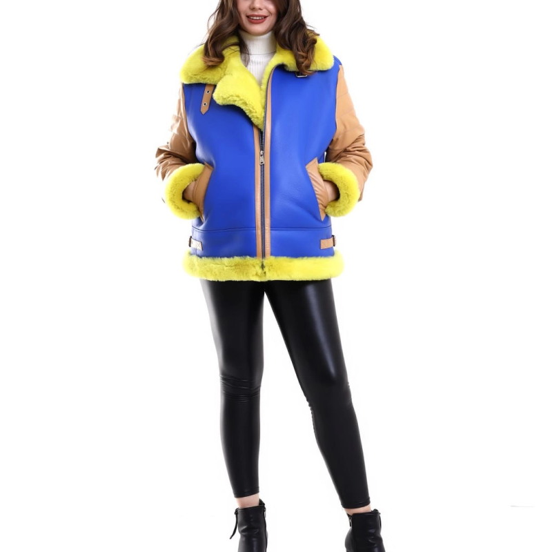 Koyun Derisi Pilot Hakiki Kürk - Sarı -