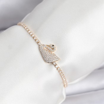 Kuğu Model Zirkon Taşlı Gold Renk Asansörlü Su Yolu Bileklik