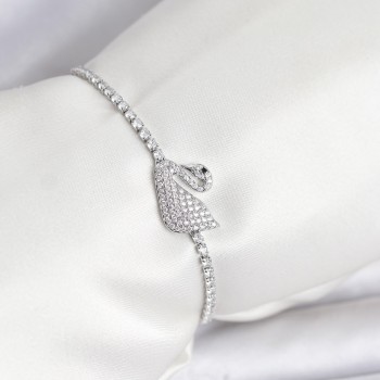 Kuğu Model Zirkon Taşlı Gümüş Renk Asansörlü Su Yolu Bileklik