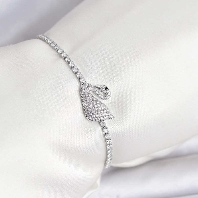 Kuğu Model Zirkon Taşlı Gümüş Renk Asansörlü Su Yolu Bileklik