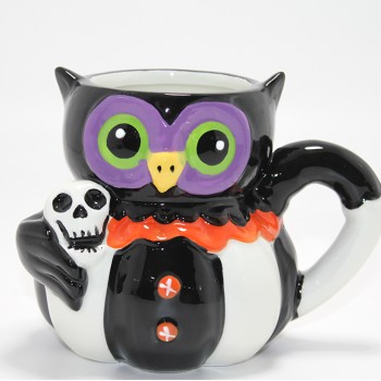 Kurukafa Tutan Baykuş Figürlü Seramik Kupa Bardak 