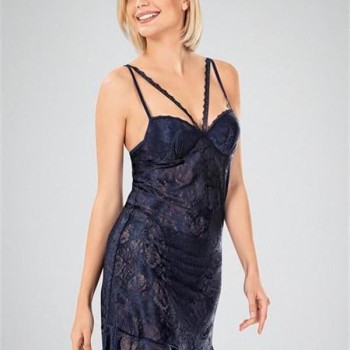 Lacivert Dantel İşlemeli 2'Li Sabahlık Takımı