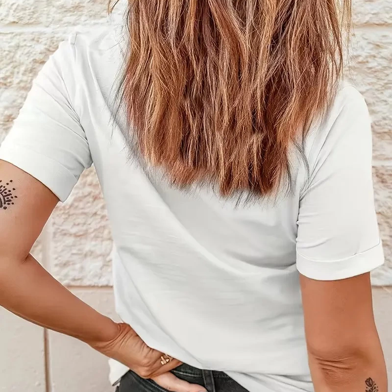 lar için Şık Leopar Kalp Baskılı Günlük Tişört  Beyaz -