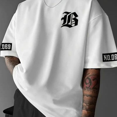 LB Baskılı Ön Arka Oversize Bisiklet Yaka Kısa Kol T-shirt - Beyaz -