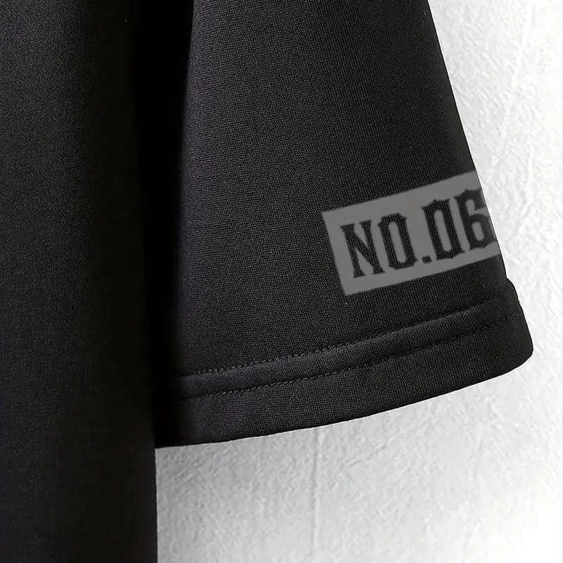 LB Ön Arka Baskılı Oversize Bisiklet Yaka Yazlık T-shirt - Siyah -