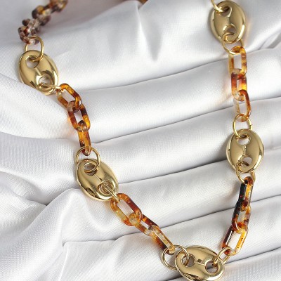 Leopar Desenli Mika Gold Renk Zincir Kadın Kolye