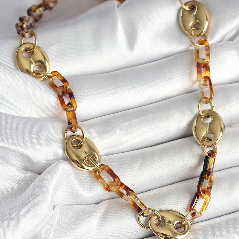 Leopar Desenli Mika Gold Renk Zincir Kadın Kolye