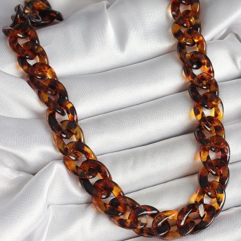 Leopar Desenli Mika Kalın Zincir Kadın Kolye