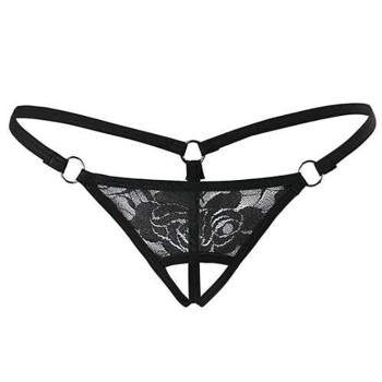 Leyna Siyah Dantelli Özel Bölgesi Açık G-String TM1167