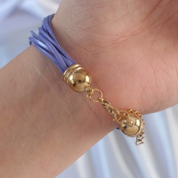 Lila Renk Zirkon Taşlı İpli Çoklu Bileklik