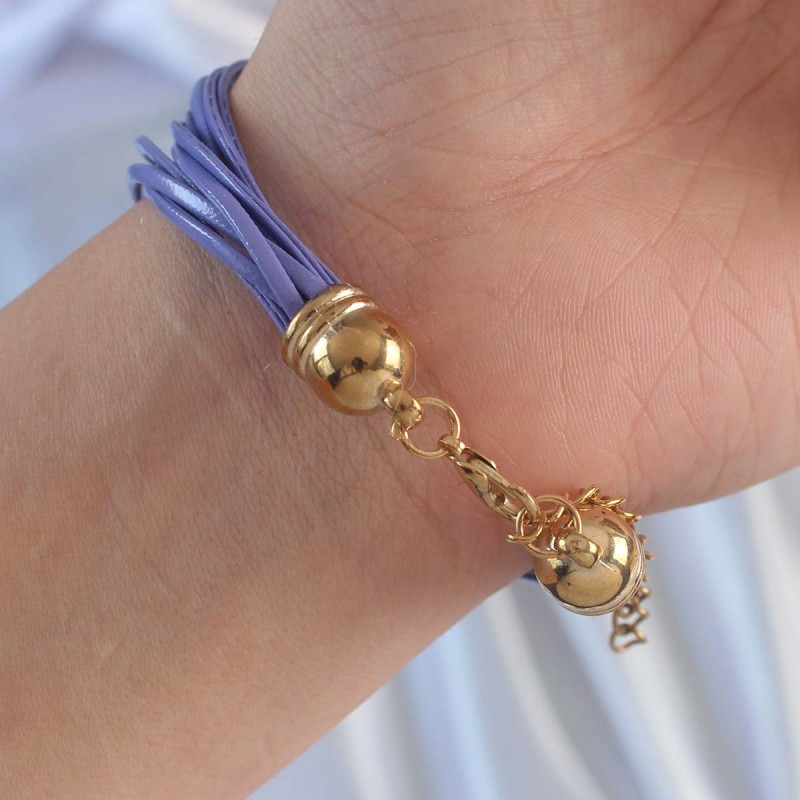 Lila Renk Zirkon Taşlı İpli Çoklu Bileklik