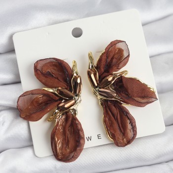 Lotus Model Kahverengi Renk Tüllü Kadın Küpe