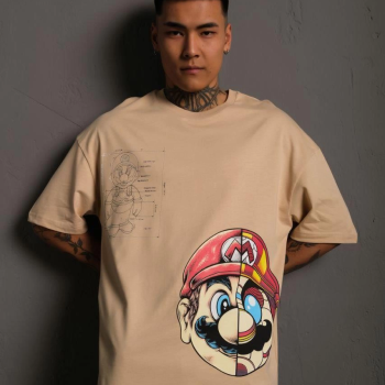 Mario Baskılı Oversize T-Shirt - Bej -