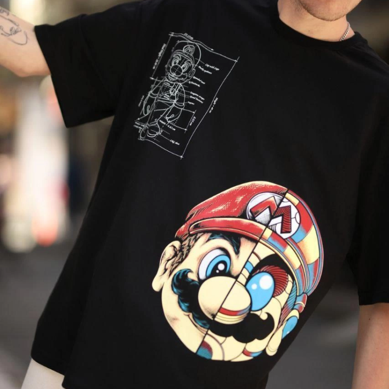 Mario Baskılı Oversize T-Shirt - Siyah -