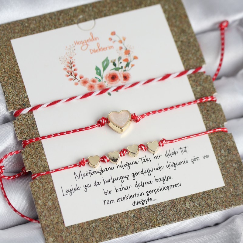 Marteniçka Bileklik 3'lü Beyaz Mineli Kalp Model