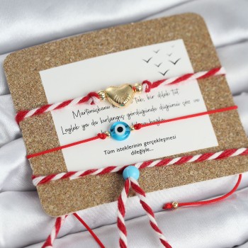 Marteniçka Bileklik 3'lü Kalp ve Mavi Boncuk Model