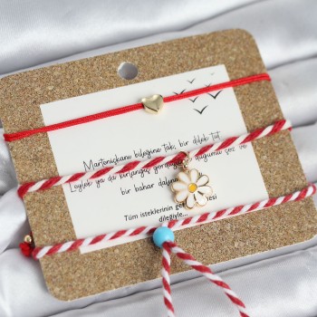 Marteniçka Bileklik 3'lü Papatya ve Kalp Model