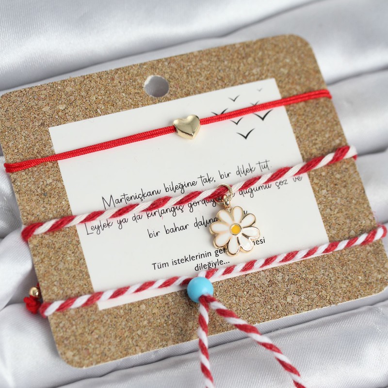 Marteniçka Bileklik 3'lü Papatya ve Kalp Model